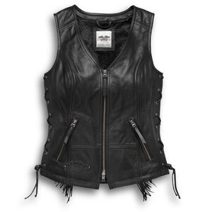 Harley-Davidson Women's Black Leather Vest with Fringe